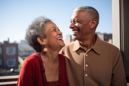 Happy elderly African American couple smiling togetherの素材