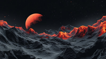 Lava planet landscape with a large moonの素材