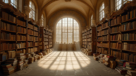 An old library with a large windowの素材