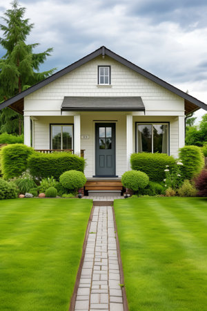 Small White Suburban Cottage Houseの素材