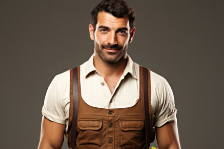 Studio portrait of a handsome young male farmer wearing casual clothes and suspendersの素材