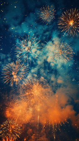 Fireworks light up the night skyの素材