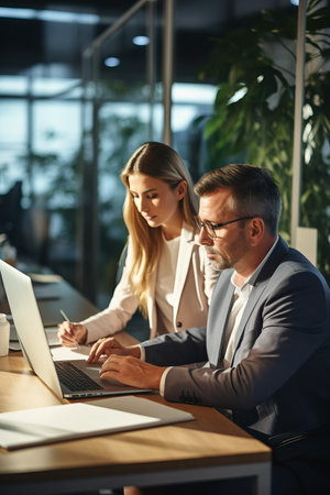 Business professionals working together in an office environmentの素材