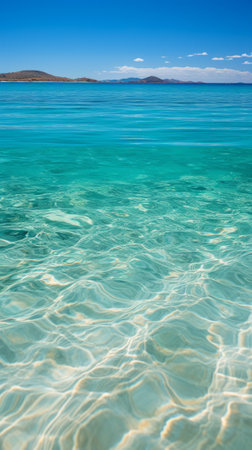 Crystal clear water with island in the distanceの素材