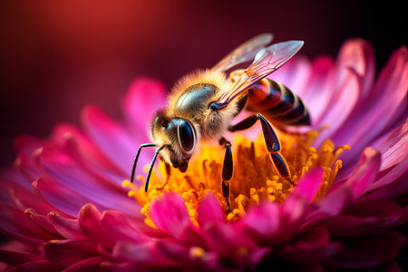 A bee pollinating a flowerの素材