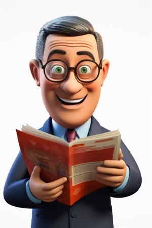 Happy businessman reading a magazineの素材