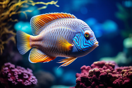 Strikingly Colorful Fish in Deep Blue Waterの素材
