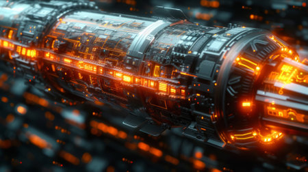 futuristic spaceship engine glowing with powerの素材