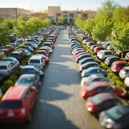A parking lot full of carsの素材