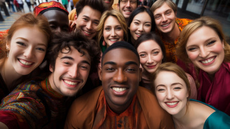 A group of diverse people smiling and posing for a pictureの素材