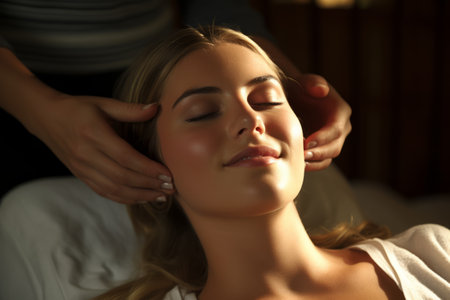Relaxing head massage with closed eyesの素材