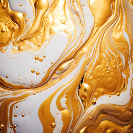 Gold and white fluid painting abstract backgroundの素材