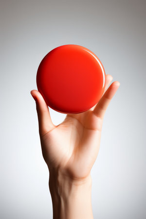 A hand holding a red puckの素材