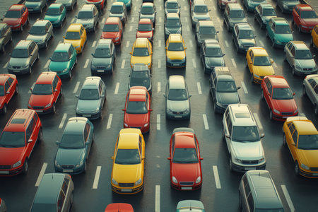 A traffic jam of cars on a busy roadの素材