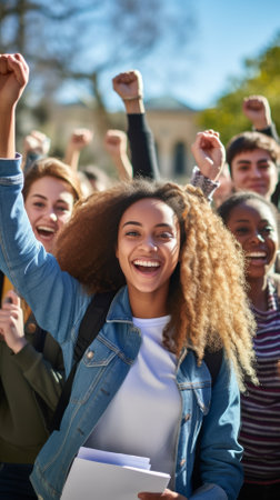 Group of cheerful students celebrating their graduationの素材