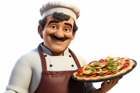 A chef is holding a pizzaの素材