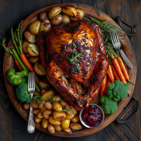 Roasted Turkey with Cranberry Sauce and Vegetablesの素材