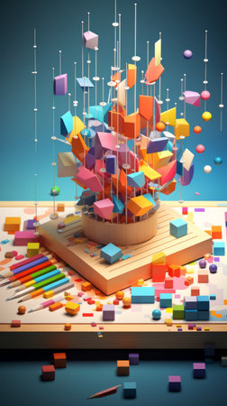 Colorful 3D geometric shapes arranged in a visually pleasing mannerの素材