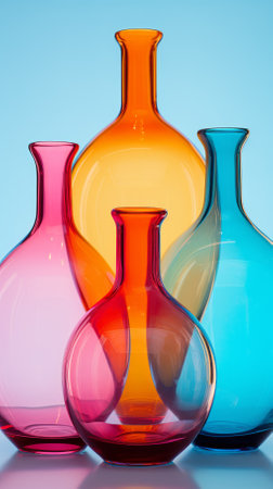 Still life of colorful glass bottlesの素材