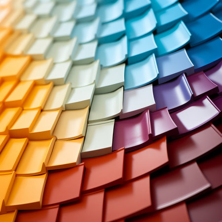 3D rendering of colorful roof tilesの素材