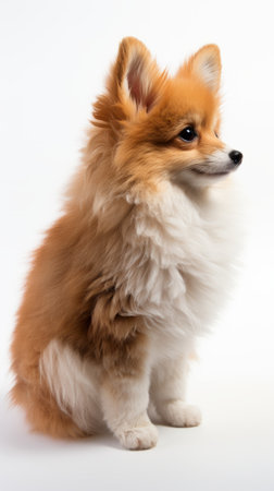 A Fluffy Pomeranian Dog Sits Elegantlyの素材