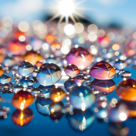 Colorful glass beads reflecting the sunの素材