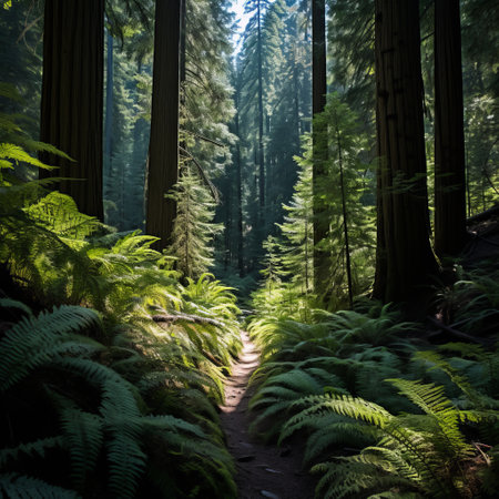Sunlight shining through a lush green forestの素材