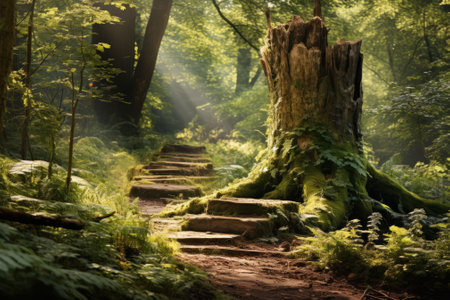 fantasy forest path with stone stepsの素材