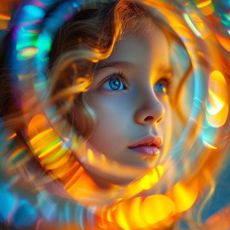 Portrait of a young girl with blonde hair and blue eyesの素材