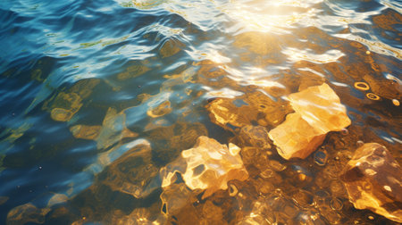Underwater photography of rocks in shallow water with sunlightの素材