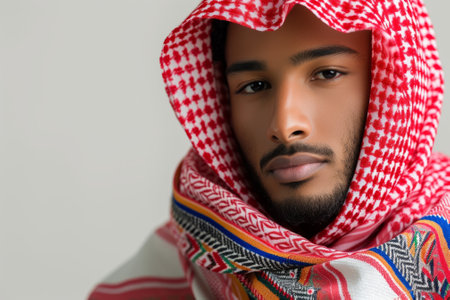 Portrait of a handsome young man wearing a ghutra with an agalの素材