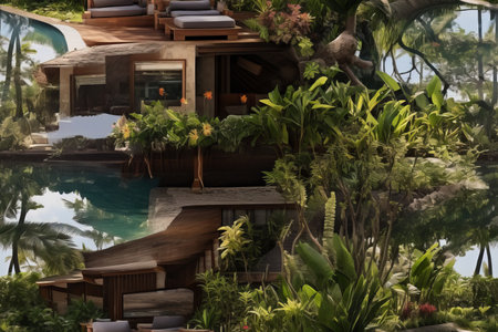 The beauty of nature and architecture combined in a stunning tropical villa with poolの素材