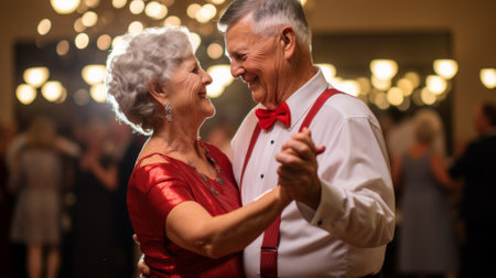 Elegant Elderly Couple Dancing at Ballroom Eventの素材