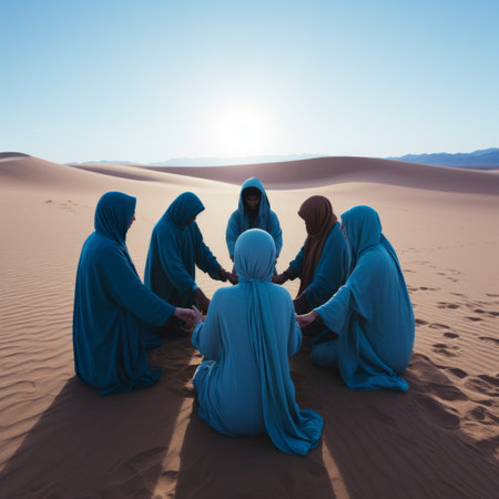 People holding hands in the desertの素材