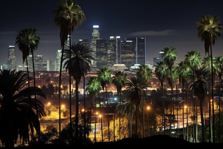 Palm trees at night in Los Angelesの素材
