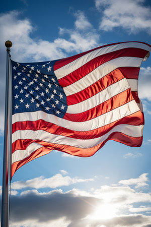 American flag waving in the windの素材