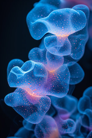 Blue and pink jellyfish-like digital artworkの素材