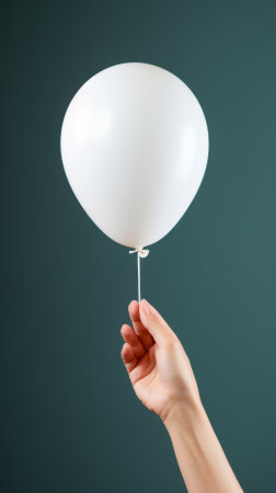 A hand holding a white balloonの素材