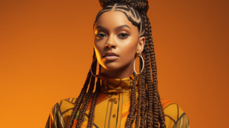 portrait of a young African-American woman with long box braidsの素材
