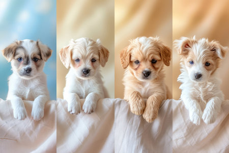 Four cute puppies of different colorsの素材