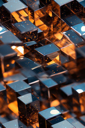 Blue and orange 3D cubes backgroundの素材