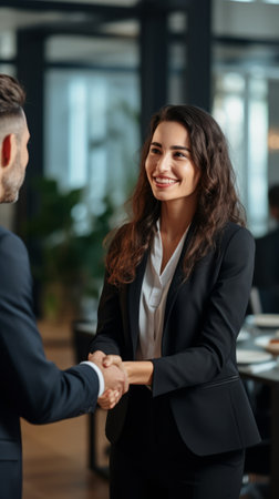 Business handshake between a man and a womanの素材