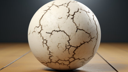 Cracked sphere on wooden tableの素材