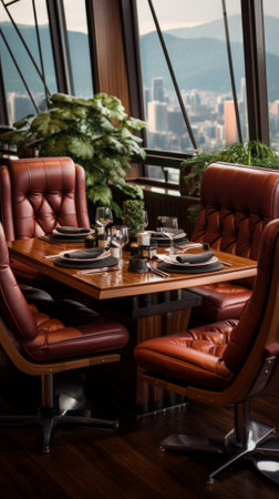 retro restaurant with a view of the cityの素材