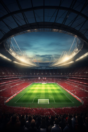 A large stadium filled with people watching a soccer gameの素材