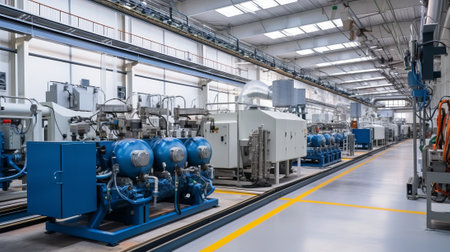 A production line of machines in a factoryの素材