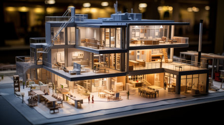 A model house with people and furniture insideの素材