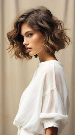 portrait of a young woman with short brown hairの素材