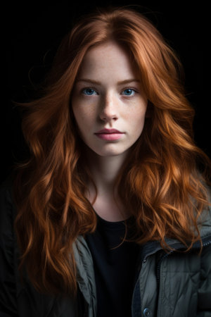 Portrait of a young redheaded woman with frecklesの素材