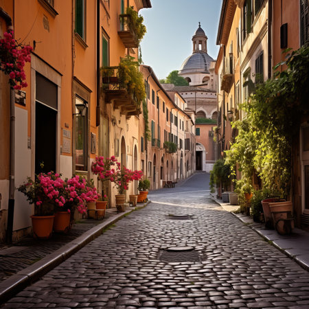 Charming cobblestone street in Rome, Italyの素材